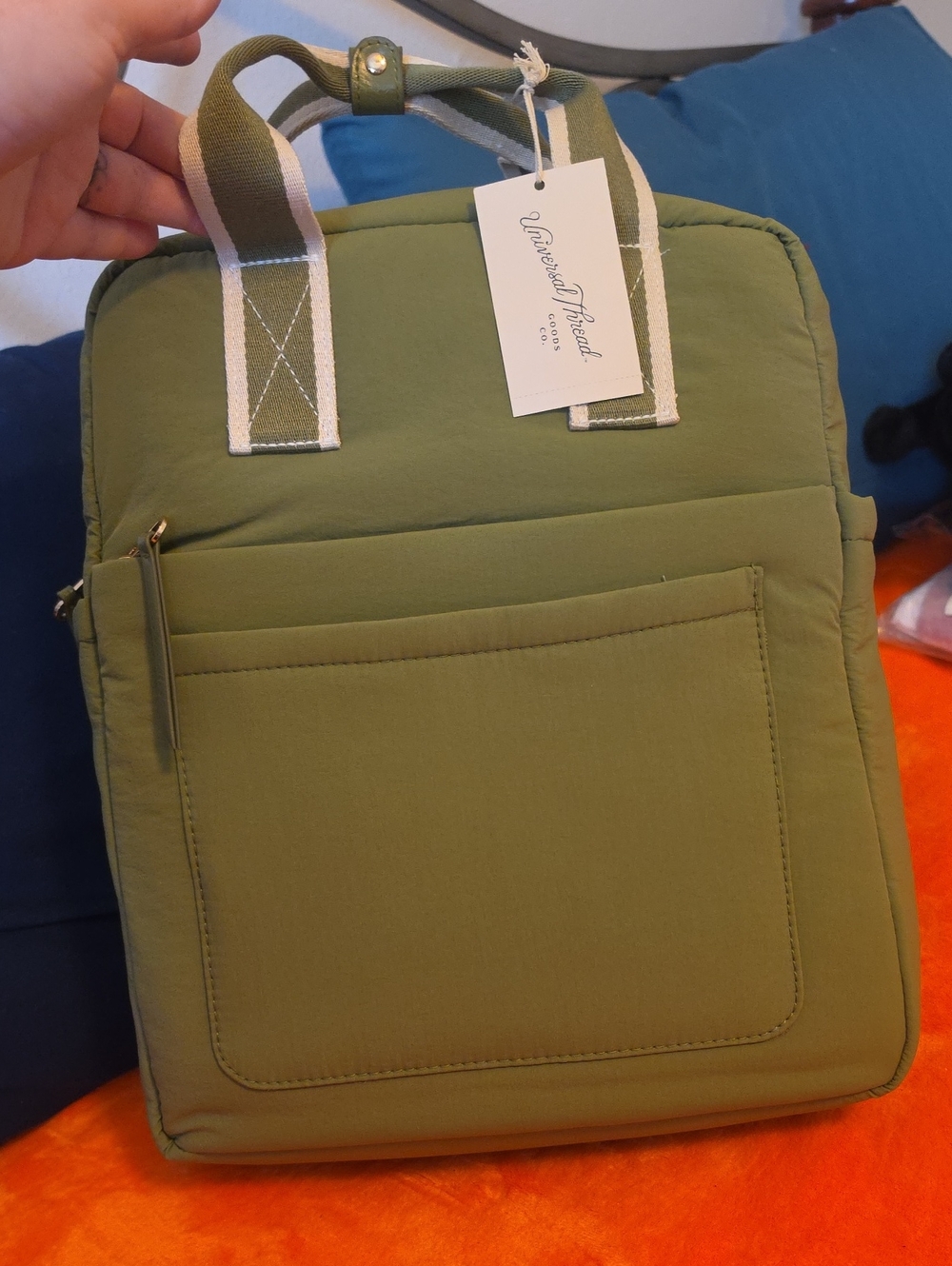 Universal Thread Olive Green Backpack Tote with Striped Handles